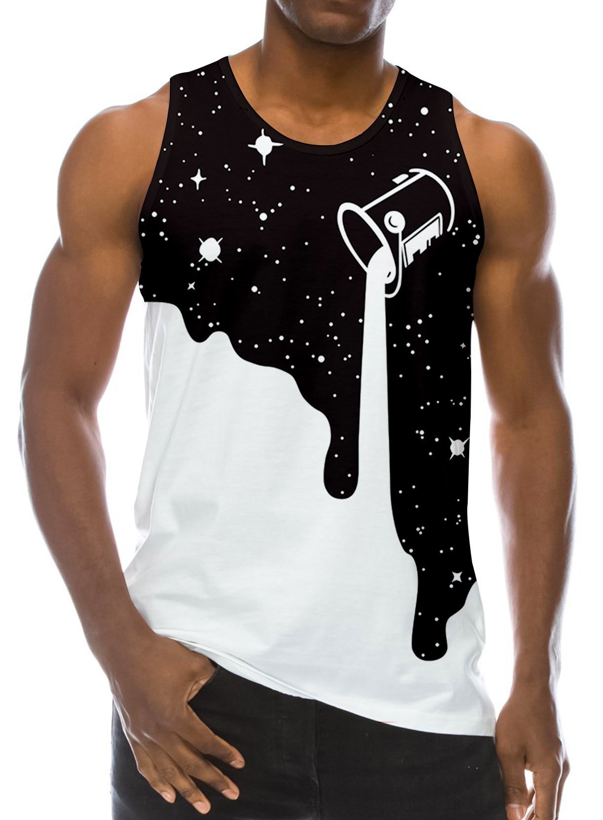 RAISEVERN Verter 3D Leche impresión Divertida del patrón Realista Underwaist de Gimnasia Tapas del Tanque Hombres Grande