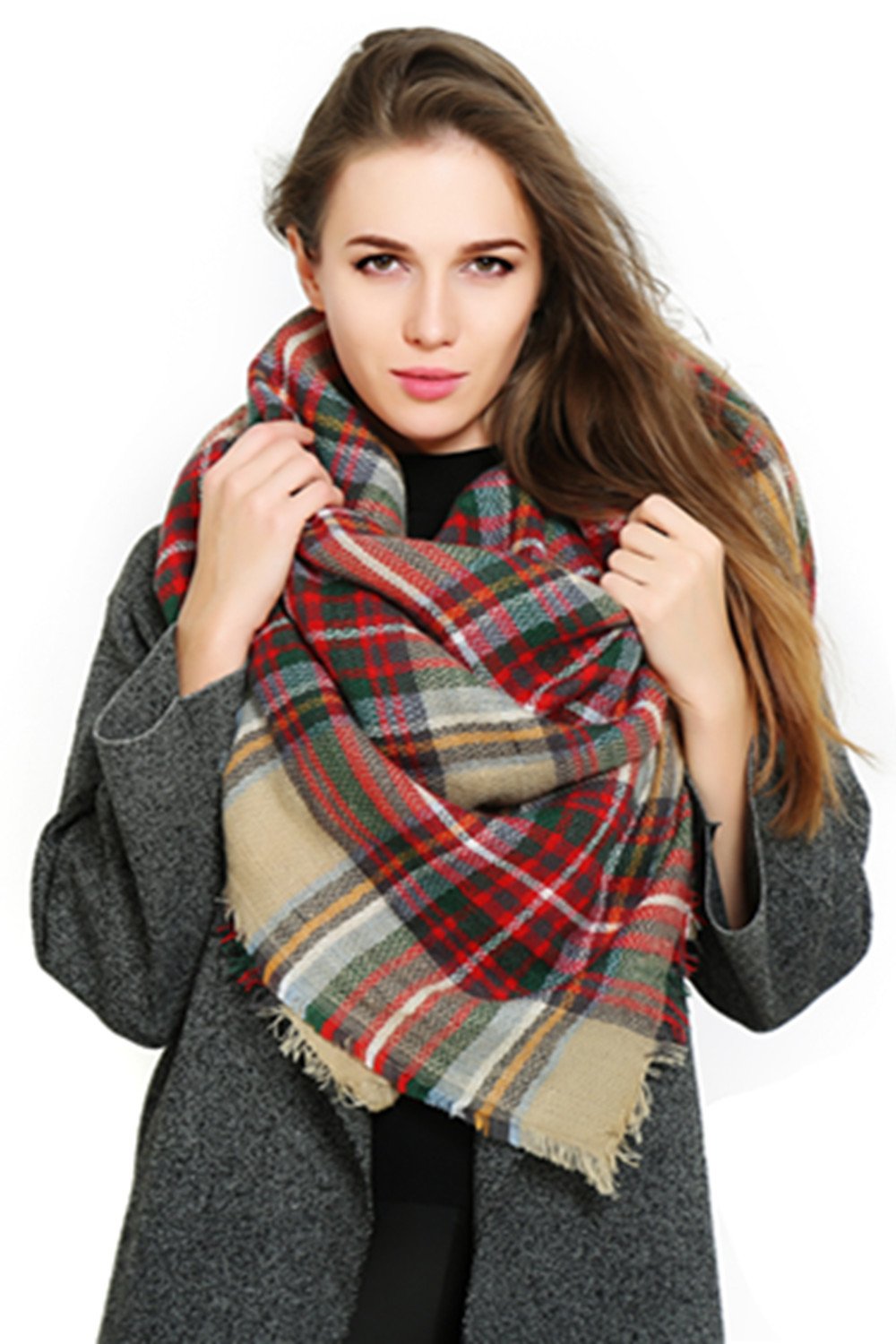 Yanekop Womens Plaid Blanket Scarf Big Square Scarves Warm Tartan Checked Shawl Yanekop Womens Plaid Blanket Scarf Big Square Scarves Warm Tartan Checked Shawl