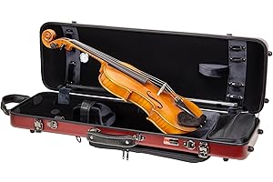 Crossrock Poly Carbon Oblong Violin Case for 4/4 Full-Size | Matte Red Finish, Hygrometer, Music Pouch, Accessory Storage – Lightweight Hard Shell