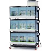 Hatching Time 15 Inch Chick Brooder, Automatic Heater, 3 Section 3 Layer | Three regulated heating levels with integrated feeding, gravity-fed watering, removable floor mats and slide-out waste trays.