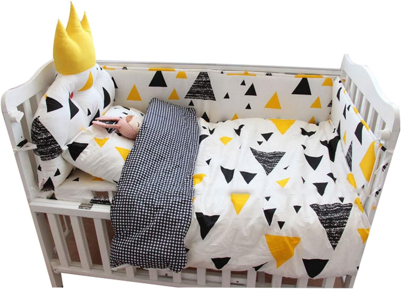 Baby Infant Crib Bumper Pads Bed 100% Cotton Safety Rail Guard Breathable, Cradle Protector, Cot Sleep Bumper Pillow, Kids Bedding Kit, 4-Sides Coverage, Crown Style,B
