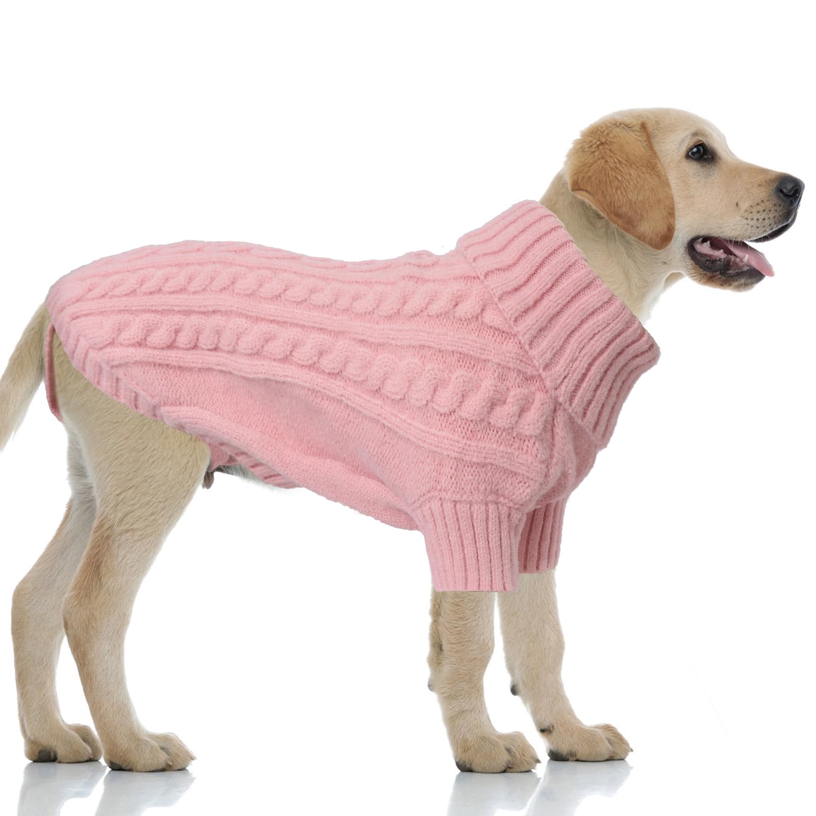 LiebeDD Extra Large Dog Jumper, Turtleneck Knitted Dog Sweater with Leash Hole Winter Warm Jumper for Medium and Large Dogs Cold Weather Knitwear for French Bulldog Pug Weimaraner, Pink