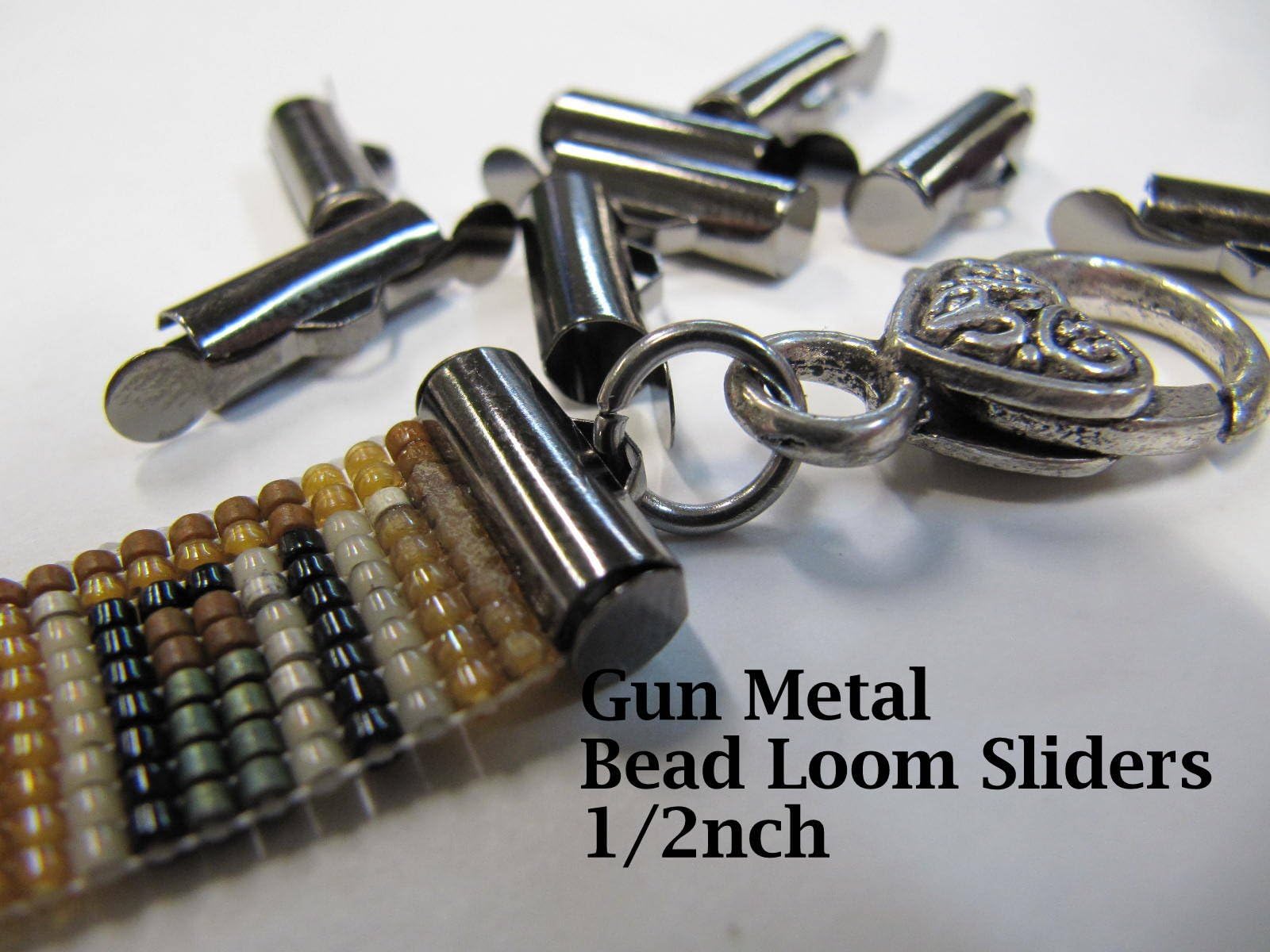 Bead Loom Slider Clasp, 1/2 Inch Long, Fits Size 11 or 8 Beads, Gun Metal Color, Bead loom Clasp, Bracelet Findings, Bead Loom Patterns, 10 Package, LIMITED STOCK