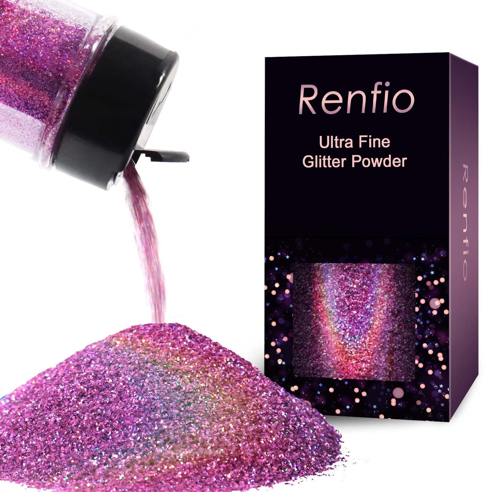 Renfio Holographic Ultra Fine Glitter Powder Metallic Resin Glitter 2.11 Oz (60g) PET Flakes Crafts Sequins 1/128" 0.008" 0.2mm Epoxy Chips Flakes for Tumblers Slime - Laser Pink