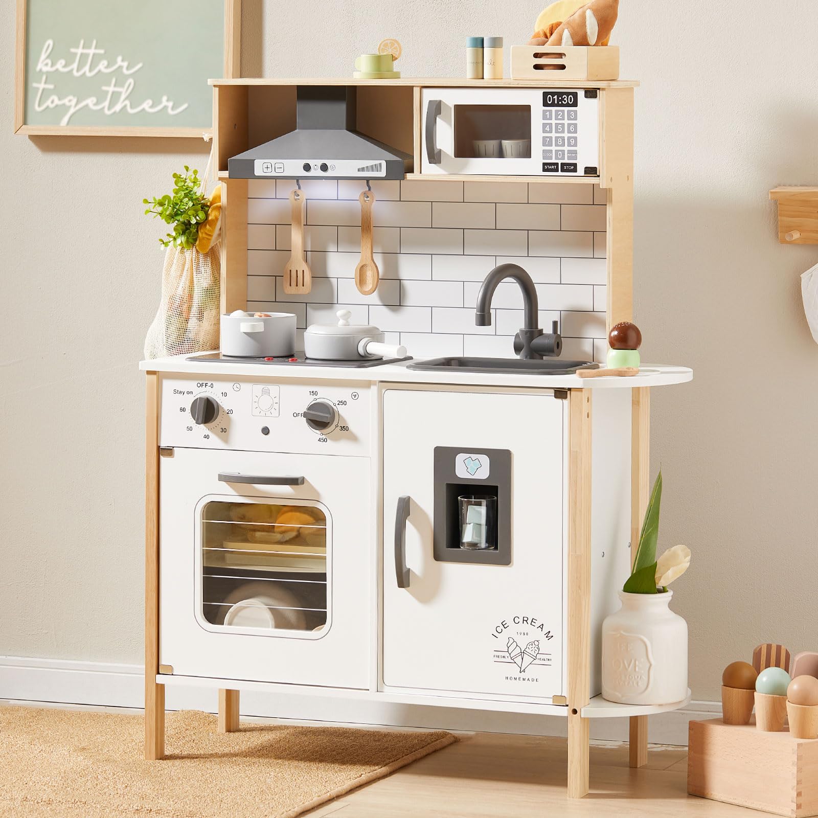 Tiny Land Play Kitchen for Kids, Wooden Kids Play Kitchen Playset Chef ...