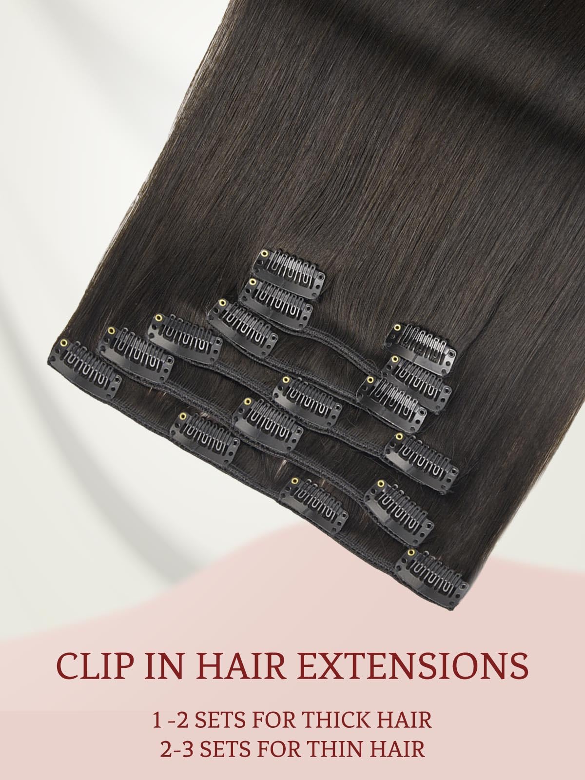 LOVELINE Clip in Hair Extensions Real Human Hair, 100% Remy Human Hair Extensions Clip Ins for Women, 7Pcs 12Inch 85g, Natural Black