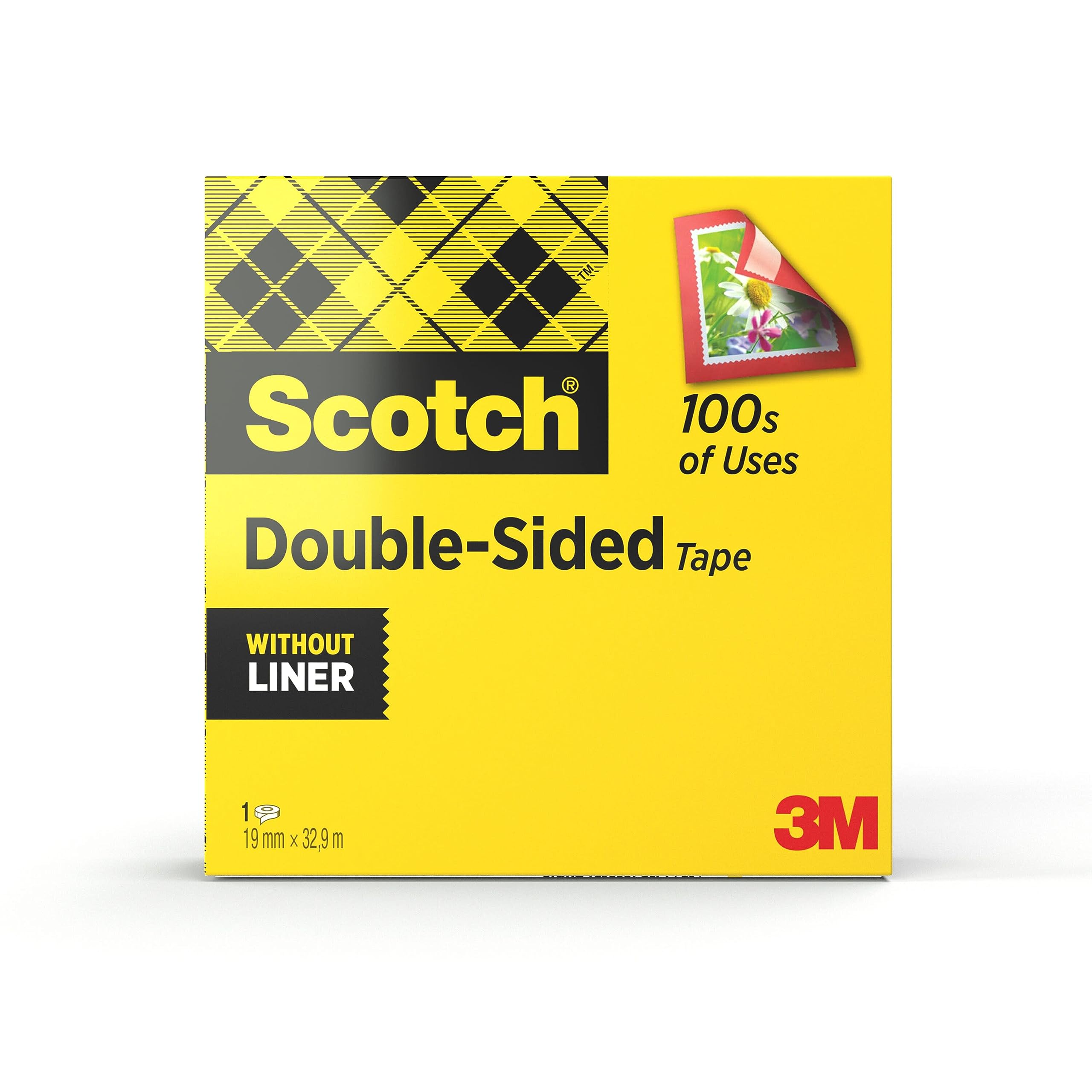 Scotch Double-Sided Tape, 1 Roll , 19 mm x 33 m - Clear Double Sided Sticky Tape, Strong, Long-Lasting, and Photo-Safe