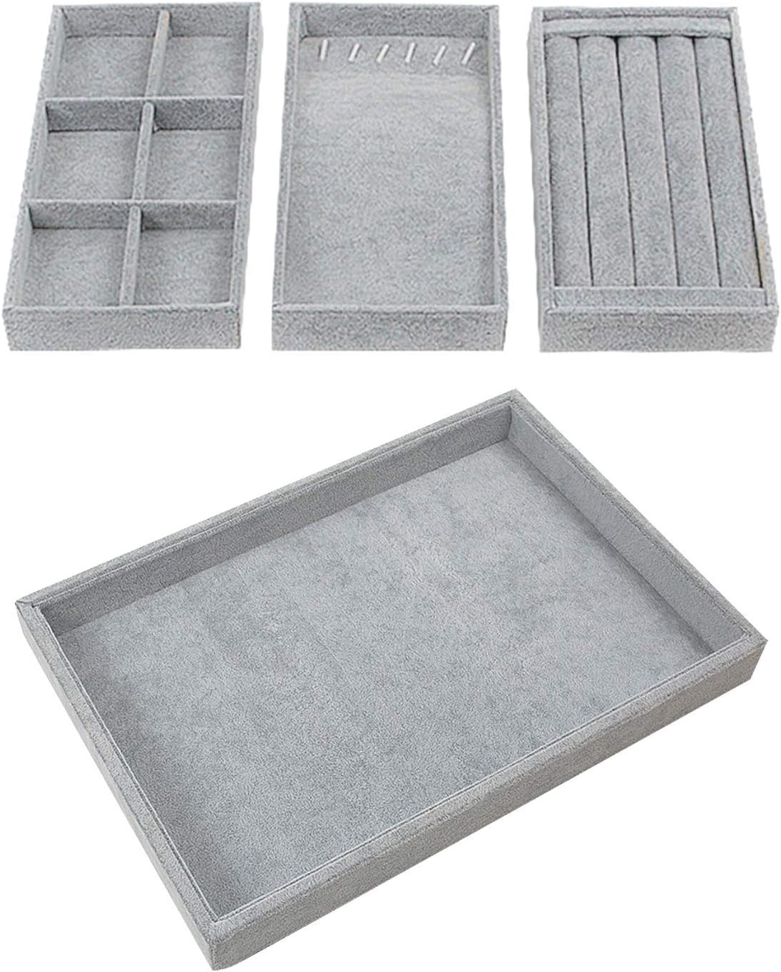 Houseables Jewelry Tray Organizer, Stackable Accessories Storage, 13.8"W x 9.5"D, 4 Pieces, Gray, Felt Earring Box, Drawer Insert, Velvet Ring Holder, Bracelet & Necklace Display, Cufflink Case: Home Improvement
