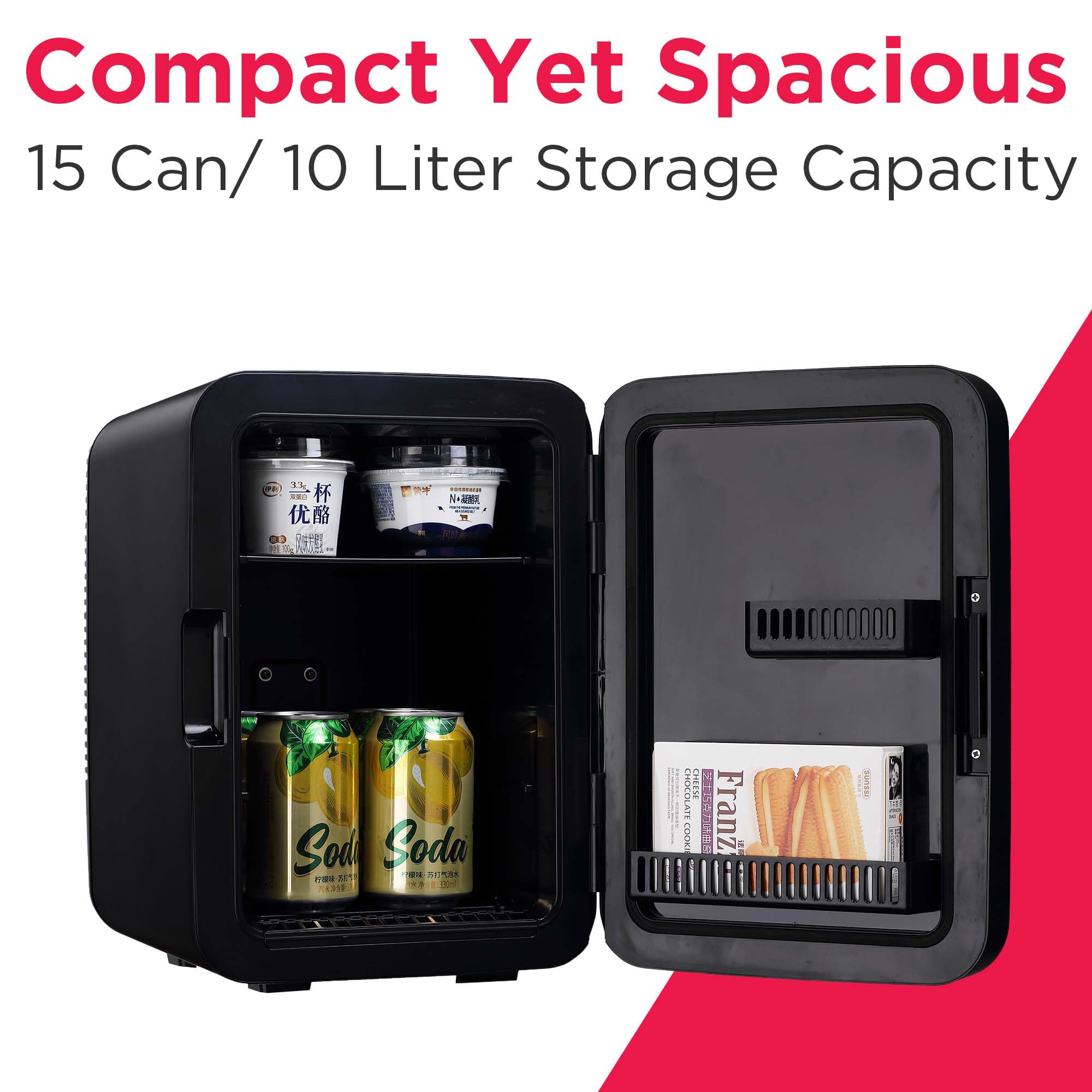 Frigidaire Mini Personal Fridge Cooler, Countertop, Holds Up to 10L/15 Cans, Brushed Black Stainless Rugged Design, Portable for Skincare, Makeup, Car, Office, Bedroom, Dorm Room, or Cabin