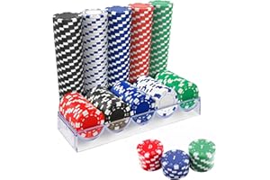 CUNHUY 100Pcs Professional Poker Chip with Storage Box, 5 Colors Casino Poker Chips Set, 11.5 Gram Clay Composite Casino Poker Chips for Casino Card Games Texas Holdem Blackjack Gambling (with Clear Box)