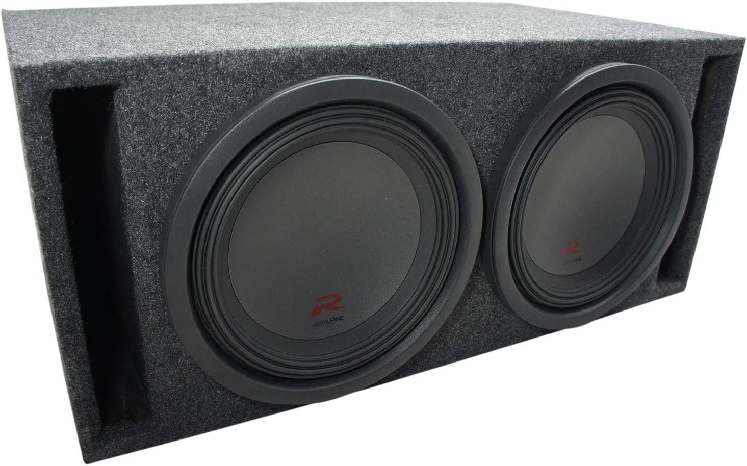 American Sound Connection2X12VMBASS Universal Car Stereo Dual 12" SPL Bass Subwoofer Labyrinth Vent Sub Box Stereo Enclosure and R-W12D2 Type R Series Sub Dual 2 Ohm 2250W Peak 12" Subwoofer