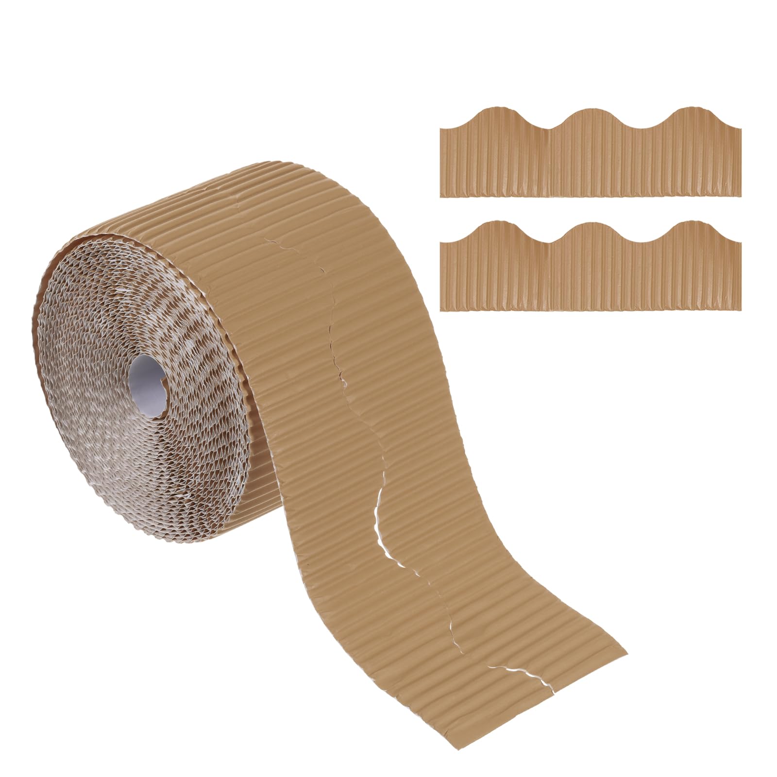 PATIKIL 3.9inch x 49.2ft Bulletin Board Border, Scalloped Trim Paper Corrugated Paper for Locker Classroom Decor Black White Cork Poster Boards, Light Brown