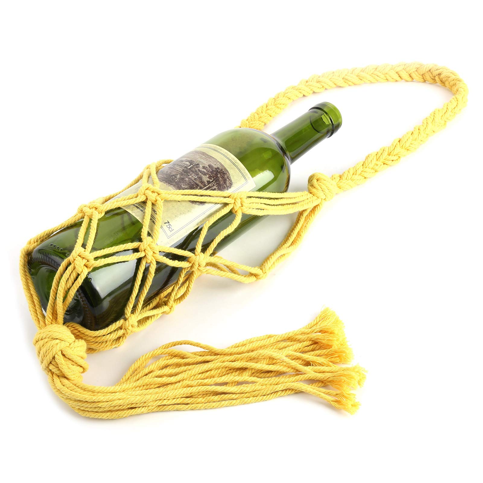 Wine Bottle Holder Wine Bottle Organizer Rope Wine Bottle Carrier Water Bottle Storage Boho Tote Bags Wine Bottle Mesh Basket for Home Decor Picnic(Yellow)