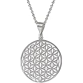 Mandala Necklace Sterling Silver 925 - Sacred Geometry Circle Pendant with 19.7" Chain - Spiritual Esoteric Amulet - Boho Hippie Yoga Jewelry for Women Girls - Handmade