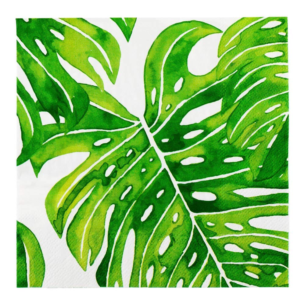 Restaurantware 13 Inch Paper Luncheon Napkins 500 Tropical Leaves Design Printed Napkins - 3-Ply Textured Edges White Paper Decorated Napkins Soft And Strong For Parties Or Catering Events Image