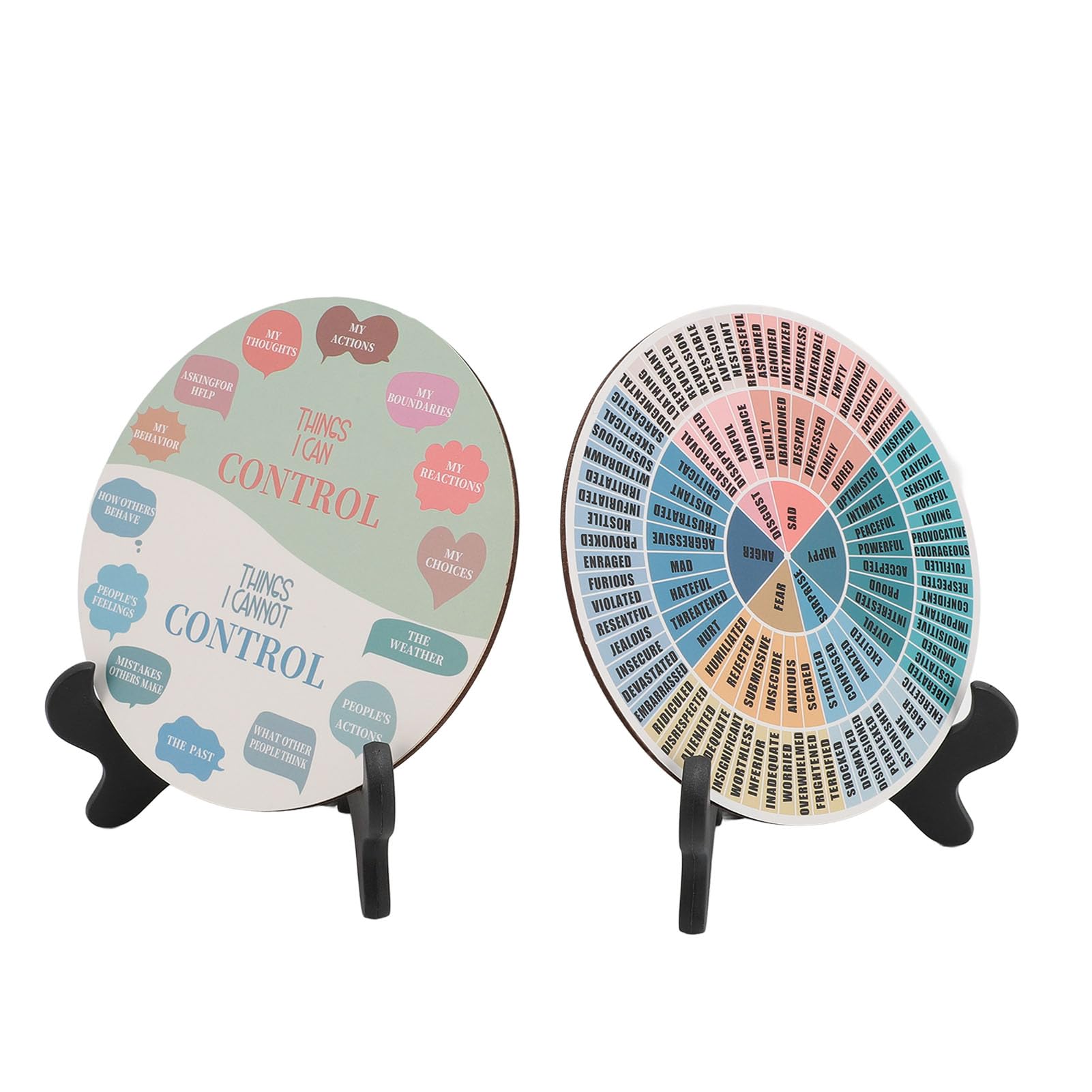 Calm Emotion Wheel Decor Bright Colors Multifunctional 2 Pack Clear Print Wooden Emotion Wheel Sturdy and for Bedroom Office Room (1)