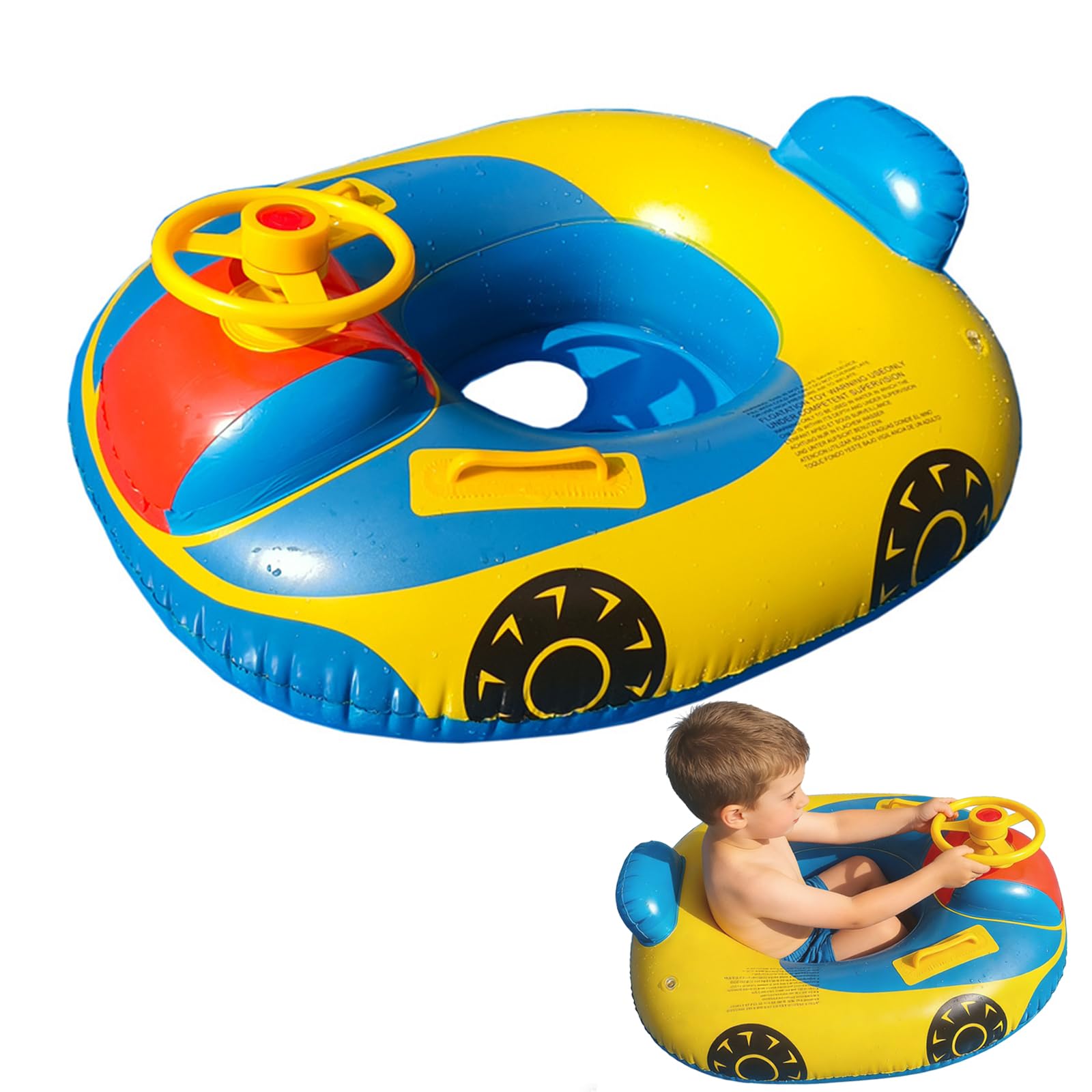 Toddlers Swimming Float with Steering Wheel Inflatable Pool Float for Girls Boys 1-5 Years Cute Car Baby Swim Ring with Secure Seat Kids Pool Seat Boat Lake Floats Raft Floating Mattress Pools Toys