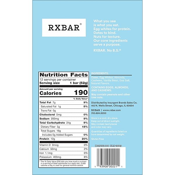 RXBAR PROTEIN BAR, VANILLA ALMOND, 12G PROTEIN