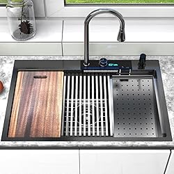 33x22 inch Black Waterfall kitchen Sink Drop In
