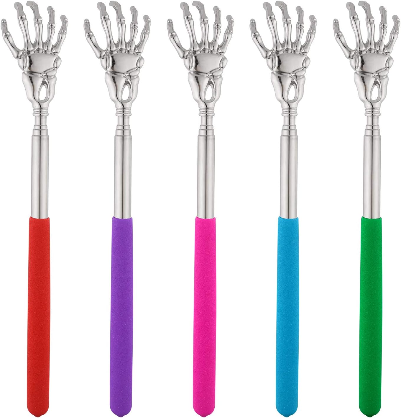 KUUQA 5 Pack Telescopic Back Scratcher, Portable Handheld Massage Stick Extendable Back Massager Tool (Color Random)