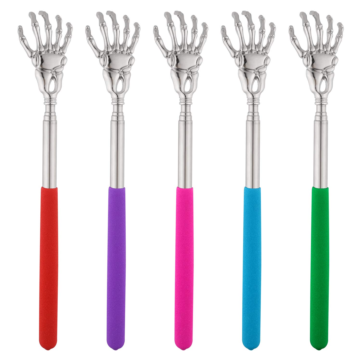 KUUQA 5 Pack Telescopic Back Scratcher, Portable Handheld Massage Stick Extendable Back Massager Tool (Color Random)