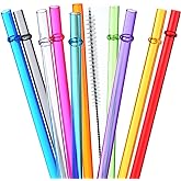 ALINK 13 inch Reusable Plastic Straws, Extra Long Colorful Tritan Tumbler Replacement Straws for Stanley Cups, 1 Gallon, 64/40/ 32 oz Water Bottles, Set of 10 with Brush
