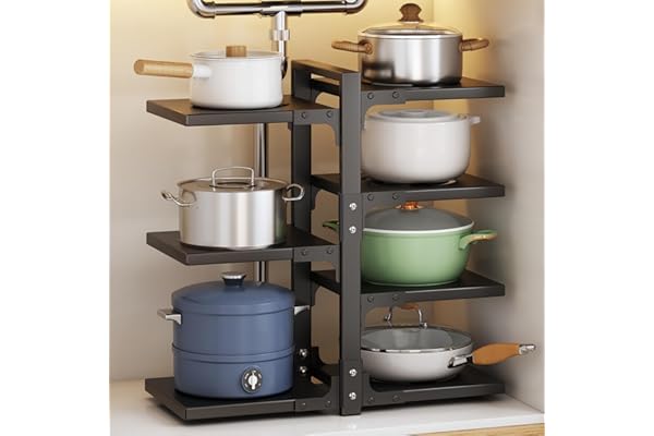 Pot Rack Organizers:CASONNIK 7-Tier Adjustable Heavy Duty Pan Organizer Rack for Cabinet ,Multiple Use Modes,Pot Rack & Pan R