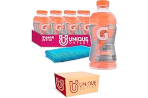 Gatorade 9-Pack of Thirst Quencher Electrolyte Enhanced Sports Drink 28 fl oz Plastic Bottle + 1 Microfiber Cooling Towel by Unique Outlet Brand (28 fl oz, Strawberry Watermelon)