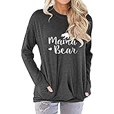 JEYMMI Womens Mama Bear Shirt Mom Shirt New Mom Gifts Graphic Tees with Pockets 2025