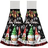 Giwawa Merry Christmas Kitchen Towels Set of 2 Xmas Gnome Soft Absorbent Tie Towel Black Fast Drying Hand Towel for Holiday Bathroom Home Decor