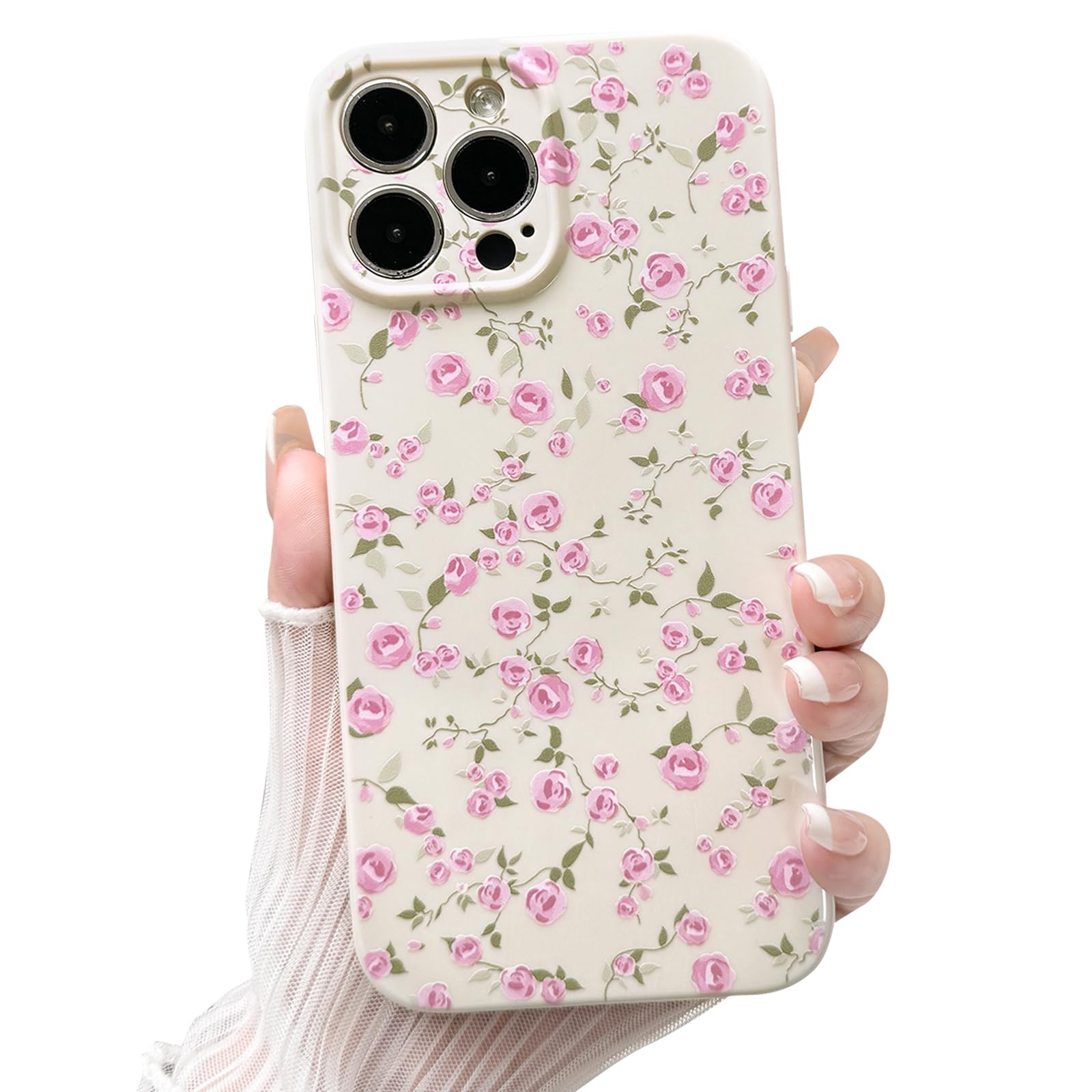 NITITOP Compatible with iPhone 14 Pro Max Case Cute Flower for Women Girls Floral Rose Design Vintage Shockproof Soft Girly Slim TPU Fashion Protective Phone Cover - Pink Purple