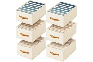 Homsorout Clothes Organizers and Storage - 4/5/7 Grids Fabric Jeans Organizer with Handles, Foldable Closet Organizers Dividers, Wardrobe organizer for Pant, Sweater, T-shirt, Scarf, 6 Pack, Beige