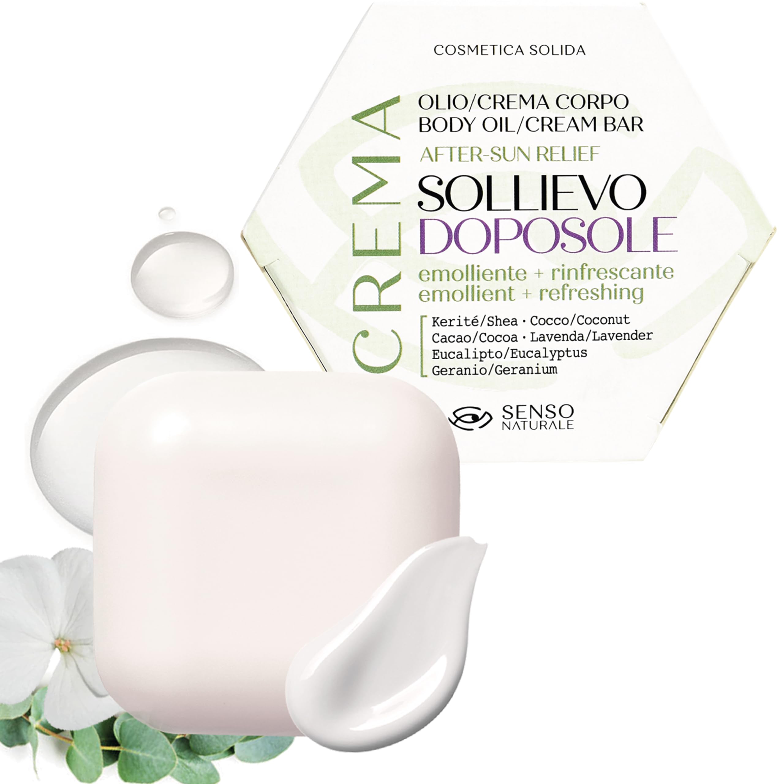 Senso Naturale SOLLIEVO Solid Body Oil Emollient After Sun Cream For All Skin Types, Equivalent to 500 ml Liquid
