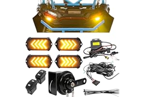 DREAMIZER UTV Turn Signal Kit with Horn,Pre-Wired, Plug and Play ATV SXS Blinker with Rocker Switch, Hazard Light, Universal Street Legal Turn Signals Compatible with Polaris Can-Am and more