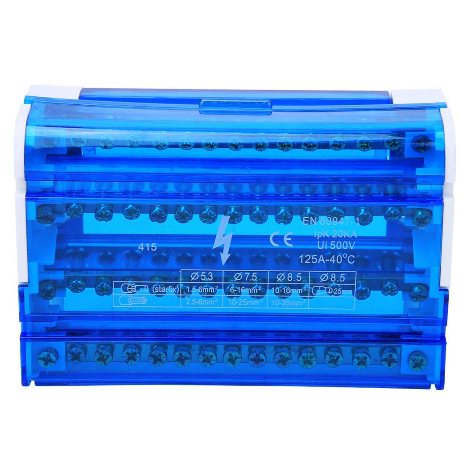 BOROCO Distribution Terminal Block Terminal Distribution Box Din Rail 415 Terminal Block Rail Type Cable Junction Box 4-Level Single Phase with Transparent Dust Cover