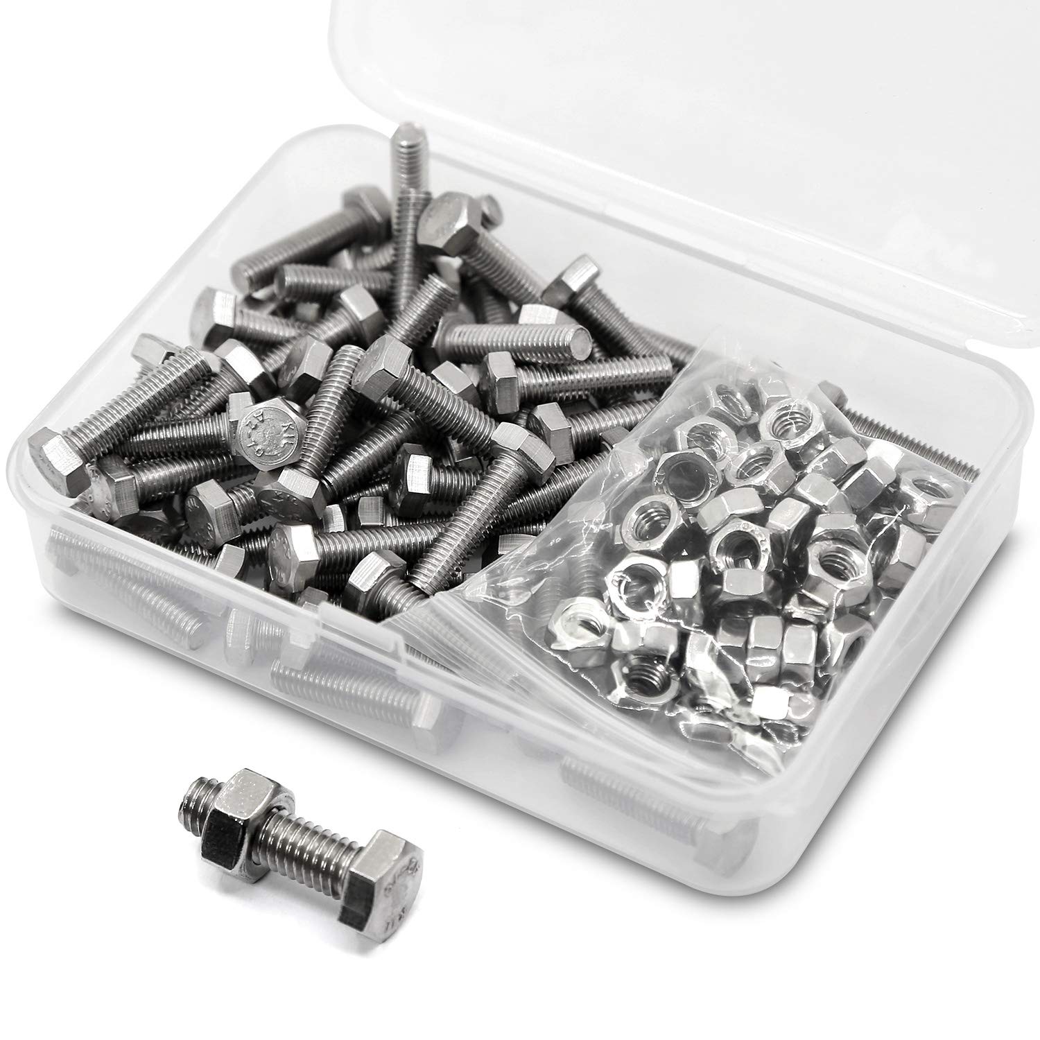 M5-0.8 x 10mm 80PCS Hex Head Screws Bolts and Nuts Set 304 Stainless Steel — image 1