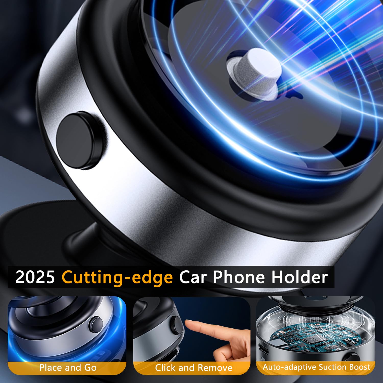 Jkoailiwi Hands-Free Stable Anti-Shake Electric Suction Cup Phone Mount, 360 Adjustable Vacuum Magnetic Car Phone Holder for Car Vlogging Travel, for Magsafe iPhone 16e 16 Pro Max 15 14 13
