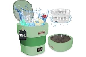 ABXKZ Portable Washing Machine, 15L Large Capacity New Model, Mini Washing Machine with Spin Dryer, Small Foldable Laundry Washer for Travel, Dorm, Capming, Apartment, Socks, Underwear, Baby Clothes, Green