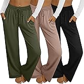 Velvelhall 3 Pack Women's Wide Leg Yoga Pants, Casual Drawstring Sweatpants Elastic Waist Loose Lounge Pants with Pockets