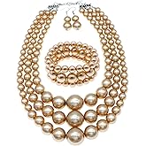utop Large Multi Strand Chunky Pearls Necklace and Earring Set - Costume Jewelry for Women