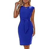 Simplee Womens Work Business Bodycon Midi Dress Elegant Fall Crew Neck Cap Sleeve Semi Formal Office Cocktail Sheath Dresses