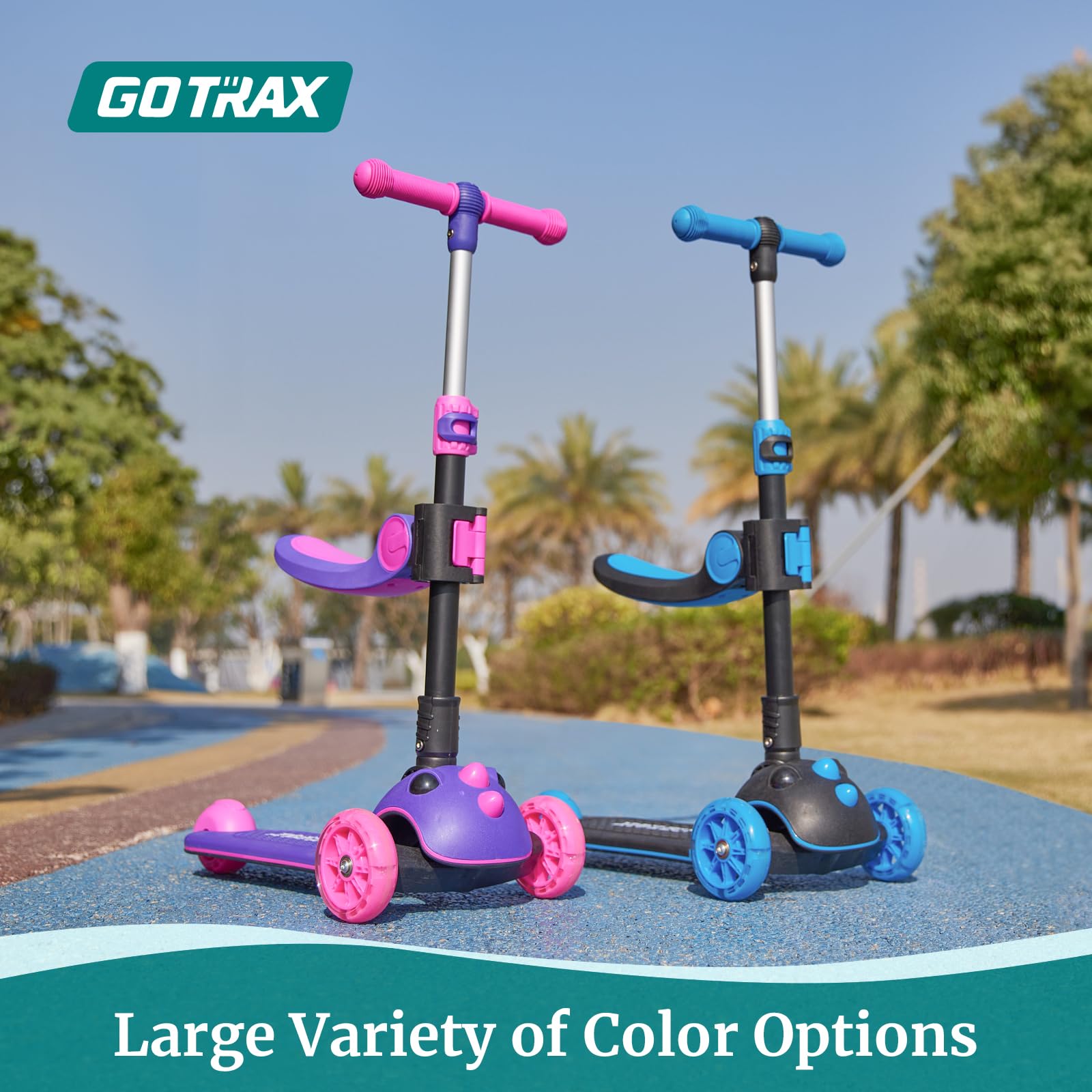 Gotrax KS3 Pro Folding Kick Scooter for Kids, One Key Removable Seat & 3 Extra Wide PU Light-Up Wheels and Anti-Slip Deck, Adjustable Height Handlebar and Lean-to-Steer Scooter for Children Aged 2-8