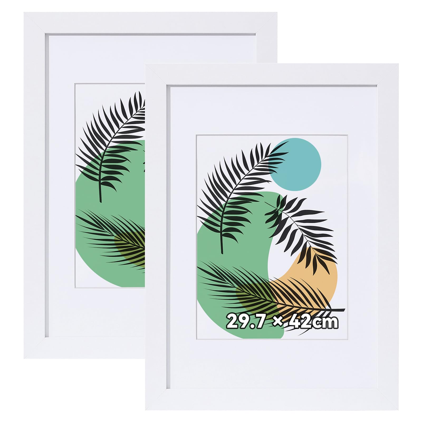 Homaxy A3 Picture Frames Photo Frame Wooden A3 Frame 29.7x42cm Poster Frames with Mount A4 21x29.7cm Set of 2, White