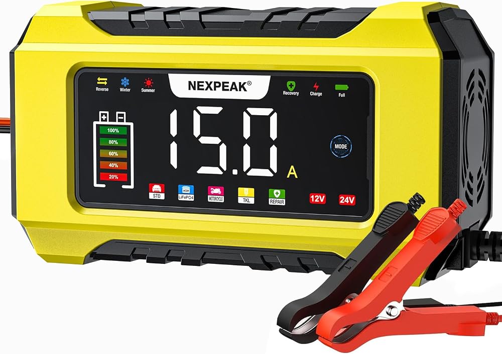 NEXPEAK 12V 15A/24V 8A Car Battery Charger with Temperature Compensation