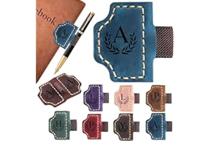 AOQUNXI Custom Bygone Mark Bookmark with Pen Holder, 26 Letters Name Initial Erebloom Personalized Magnetic Leather Book Mark, Magnetic Pen Holder Bookmark for Reading Men Women (Blue, A)