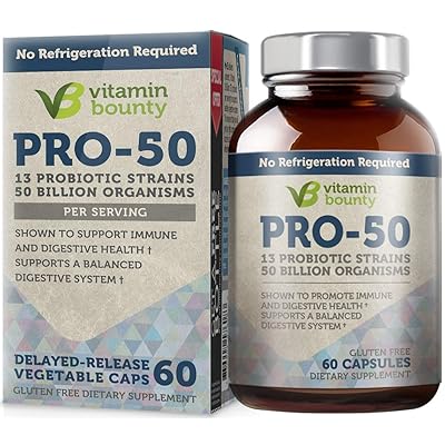 Vitamin Bounty Pro 50 Probiotic with Prebiotics - 13 Strains, 50 Billion CFU, for Gut and Digestive Health with Delayed Release Embocaps&trade; &amp; Fermented Greens