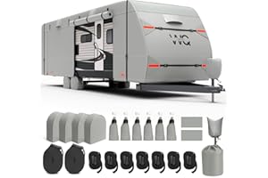 IWIQI Housse de caravane de voyage de 4,9 à 5,4 m avec 7 couches de dessus, housse imperméable et résistante aux UV avec 4 ho