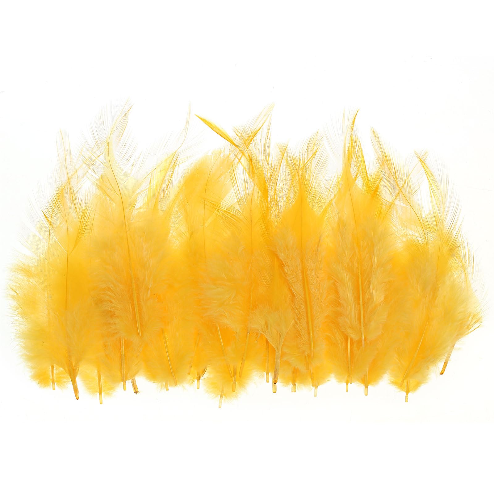 PATIKIL 3-6 Inch Saddle Hackle Rooster Feather, 100 Pcs Bulk Natural Feathers Fluffy Craft Feathers for Dream Catcher Earrings Pendant, Gold Tone