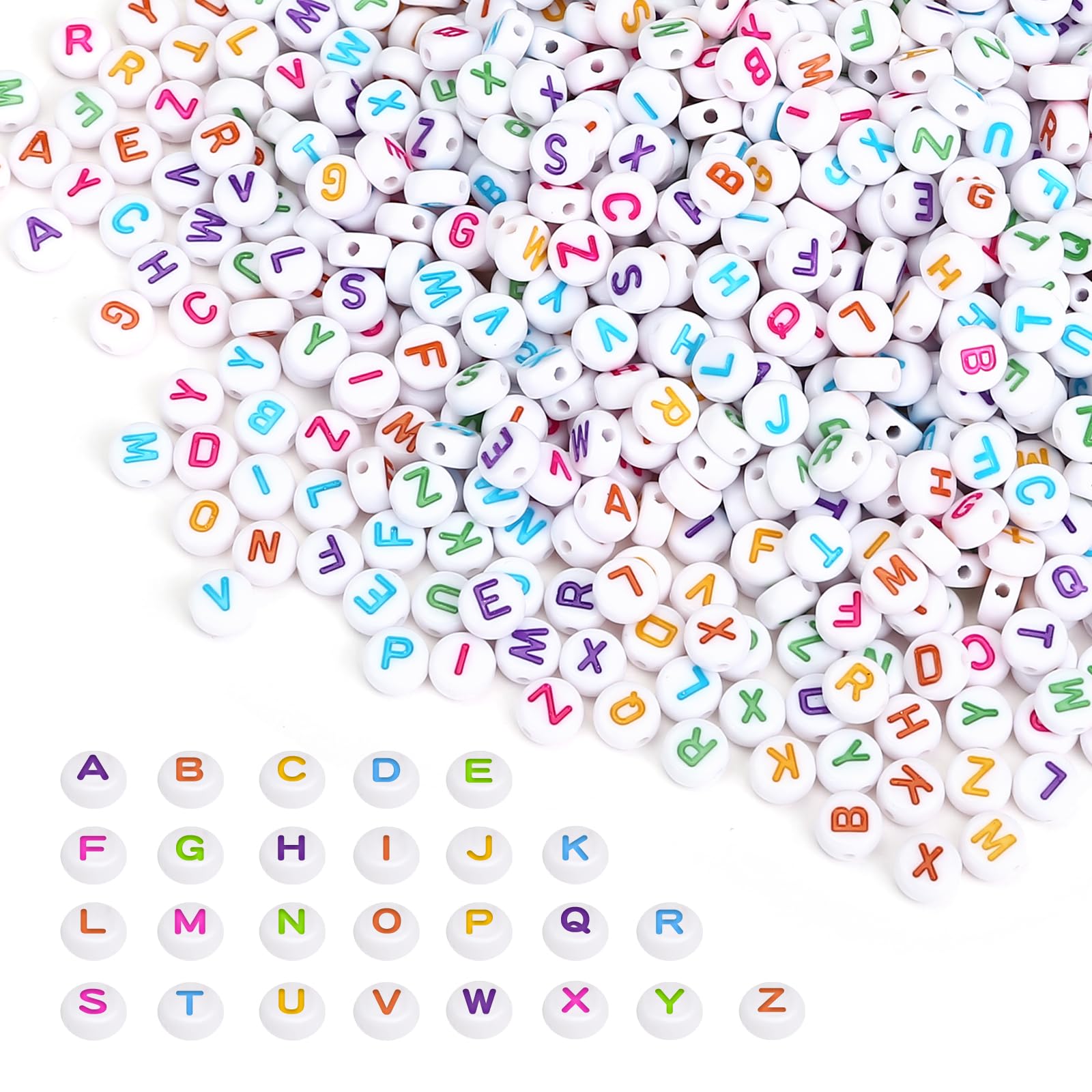 Naler 1200pcs Alphabet Letter Beads, Round A-Z Assorted Beads Spacer Bead for Jewelry Making Finding Art Craft DIY Decoration, Colorful Letter Beads