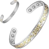 Feraco Copper Bracelet for Women, Ultra Strength Magnetic Bracelets, 99.99% Pure Copper Cuff Bangle with 3500 Gauss Neodymium Magnets, Adjustable (Silver & Gold)